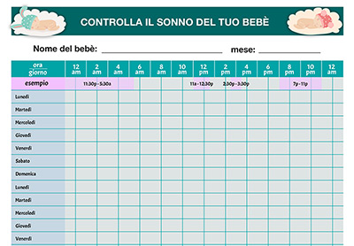 Ingofrafica - Scheda per il controllo del sonno del tuo bebè